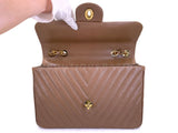 Chanel 1994 Vintage Taupe Beige Caviar Chevron Maxi "Jumbo XL" Classic Flap Bag 24k GHW     KM5