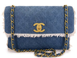 Rare Chanel 1994 Blue Denim Vintage Maxi Classic Crossbody Flap Bag 24k GHW WS7