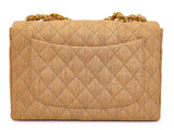 Chanel 1994 Vintage Wool Tweed Beige Quilted Classic Jumbo Clutch Flap Bag 24k GHW