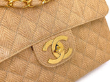 Chanel 1994 Vintage Wool Tweed Beige Quilted Classic Jumbo Clutch Flap Bag 24k GHW