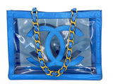 Rare Chanel 1995 "Barbie Collection" Metallic Blue Clear Tote Bag 24k GHW SD5