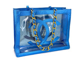 Rare Chanel 1995 "Barbie Collection" Metallic Blue Clear Tote Bag 24k GHW SD5