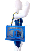Rare Chanel 1995 "Barbie Collection" Metallic Blue Clear Tote Bag 24k GHW SD5
