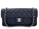 Chanel Vintage Black Caviar East West Medium Classic Clutch Flap Bag SHW 7VJ