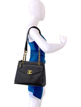 Chanel Vintage Black Caviar Medium Envelope Flap Shopper Tote Bag 24k GHW JRY