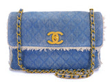 Rare Chanel 1994 Blue Denim Vintage Maxi Classic Crossbody Flap Bag 24k GHW WS7