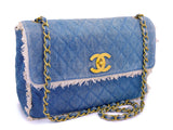 Rare Chanel 1994 Blue Denim Vintage Maxi Classic Crossbody Flap Bag 24k GHW WS7