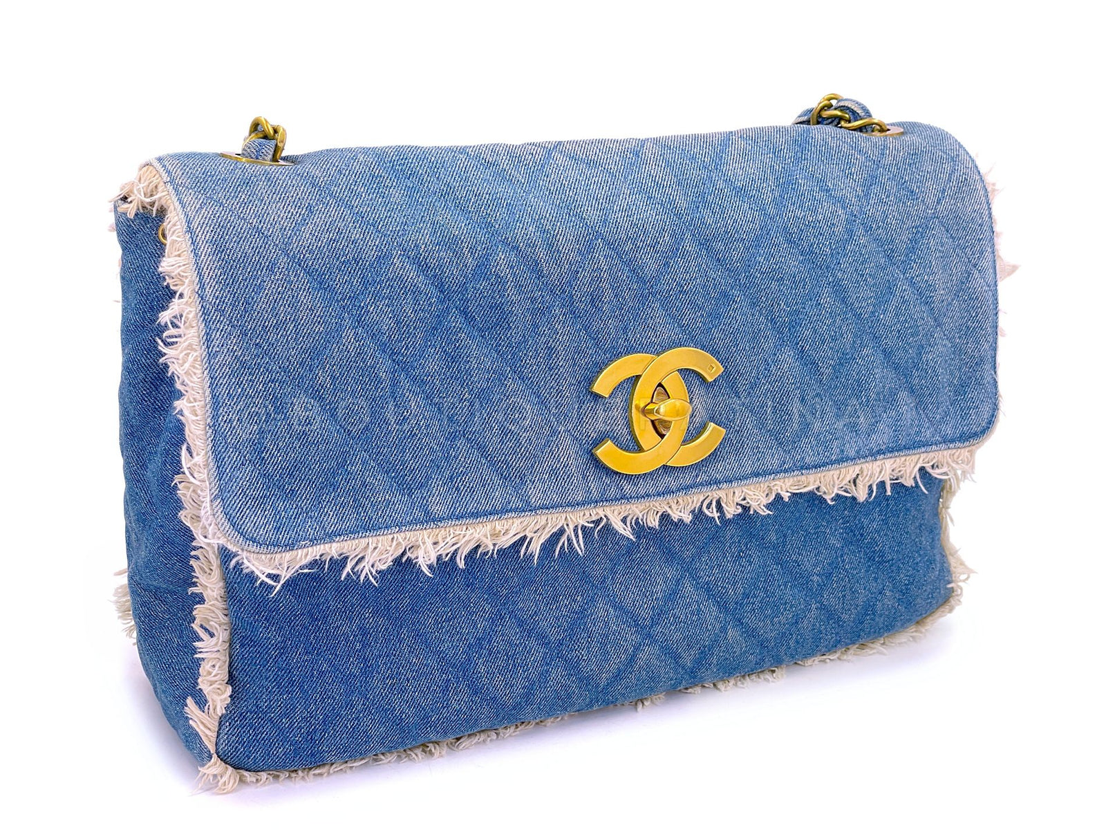 Rare Chanel 1994 Blue Denim Vintage Maxi Classic Crossbody Flap