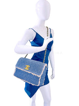 Rare Chanel 1994 Blue Denim Vintage Maxi Classic Crossbody Flap Bag 24k GHW WS7