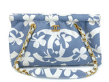 Chanel 2004 Vintage Lucky Clover Blue White Print Frame Bag GHW ZK4