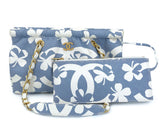 Chanel 2004 Vintage Lucky Clover Blue White Print Frame Bag GHW ZK4