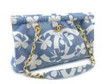 Chanel 2004 Vintage Lucky Clover Blue White Print Frame Bag GHW ZK4