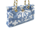 Chanel 2004 Vintage Lucky Clover Blue White Print Frame Bag GHW ZK4