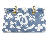 Chanel 2004 Vintage Lucky Clover Blue White Print Frame Bag GHW ZK4