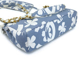 Chanel 2004 Vintage Lucky Clover Blue White Print Frame Bag GHW ZK4