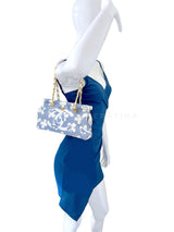 Chanel 2004 Vintage Lucky Clover Blue White Print Frame Bag GHW ZK4