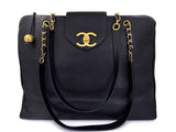 Chanel 1996 Vintage Caviar Weekender Supermodel XL Shopper Tote Bag 24k GHW Black POV