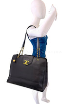 Chanel 1996 Vintage Caviar Weekender Supermodel XL Shopper Tote Bag 24k GHW Black POV