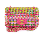 Chanel 21C Pink Green Crocheted Tweed Rectangular Mini Flap Bag GHW E7Q