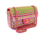Chanel 21C Pink Green Crocheted Tweed Rectangular Mini Flap Bag GHW E7Q