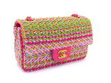 Chanel 21C Pink Green Crocheted Tweed Rectangular Mini Flap Bag GHW E7Q