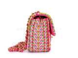 Chanel 21C Pink Green Crocheted Tweed Rectangular Mini Flap Bag GHW E7Q