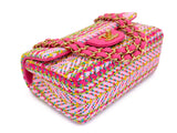 Chanel 21C Pink Green Crocheted Tweed Rectangular Mini Flap Bag GHW E7Q