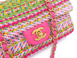 Chanel 21C Pink Green Crocheted Tweed Rectangular Mini Flap Bag GHW E7Q