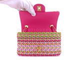 Chanel 21C Pink Green Crocheted Tweed Rectangular Mini Flap Bag GHW E7Q