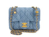 Chanel 22C Blue Denim Pearl Crush Square Mini Flap Bag GHW 93E
