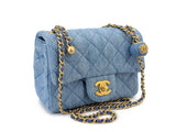 Chanel 22C Blue Denim Pearl Crush Square Mini Flap Bag GHW 93E