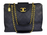 Chanel 1995 Black Quilted Supermodel XL Weekender Tote Bag 24k GHW WR2