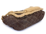 Chanel 2004 Vintage Quilted Brown Shearling Maxi Jumbo CC Flap Bag GHW NON