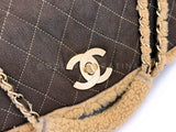 Chanel 2004 Vintage Quilted Brown Shearling Maxi Jumbo CC Flap Bag GHW NON