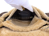 Chanel 2004 Vintage Quilted Brown Shearling Maxi Jumbo CC Flap Bag GHW NON