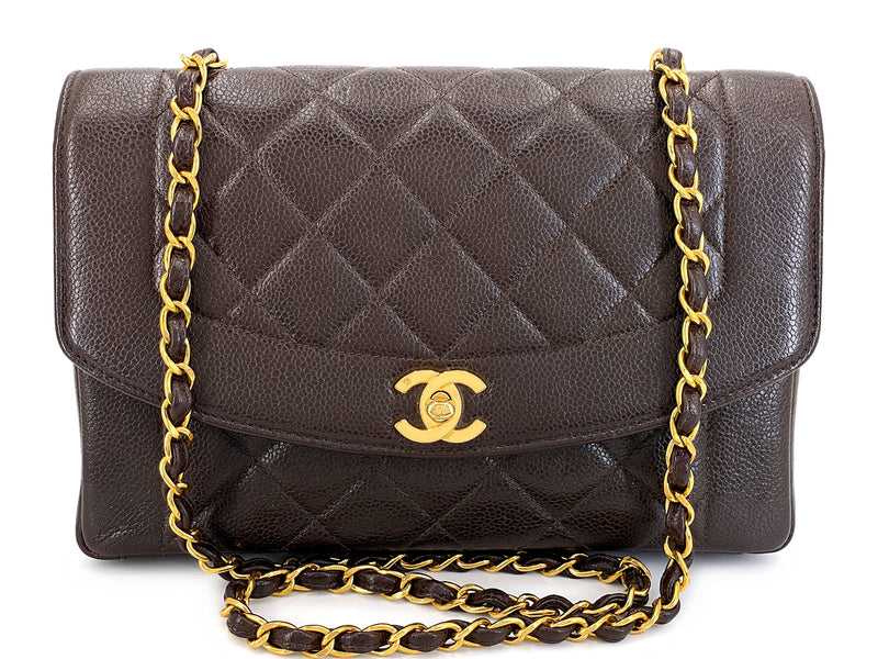 Chanel 1997 Vintage Brown Caviar Medium Diana Flap Bag 24k GHW 2C4