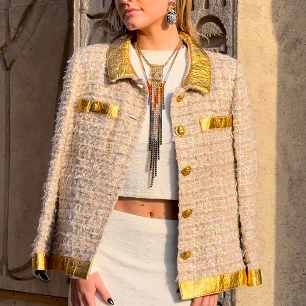 コッコとゴールド 　CHANEL 08Aシルクツイードジップジャケット コッコとゴールド 様専用 CHANEL 08Aシルクツイードジップジャケット