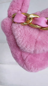 Chanel 2022 Pink Shearling Flap Crossbody Bag GHW 3U4