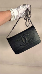 Chanel Black Caviar Timeless Wallet on Chain WOC Flap Bag SHW MT3