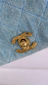 Chanel 1989 Vintage Light Denim Full Flap Bag 24k GHW 5CT