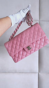Chanel 2004 Sakura Pink Caviar Medium Classic Double Flap Bag SHW  7ZW