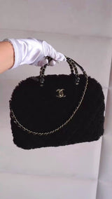 Chanel Coco Shopping with Chain Large Black Shearling Handle Bag 24k GHW LPI