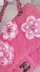 Chanel Pink Tweed Crystal Sakura Flower Flap Bag Silicone SHW LPX