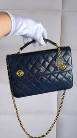 Chanel Vintage 1986 Double Turnlock Mini Briefcase Charm Crossbody Flap Bag 2G4