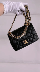 Chanel 24P Pearl Chain Square Mini Flap Bag GHW Black 9YV