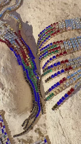 Chanel 19A Egypt Crystal Mesh Rainbow Strass Earrings Paris-New York 5-Row Large WHS