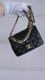 Chanel 24P Pearl Chain Square Mini Flap Bag GHW Black 9YV