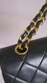 Chanel 1990 Vintage Black Lambskin Small Classic Double Flap Bag 24k GHW AGE