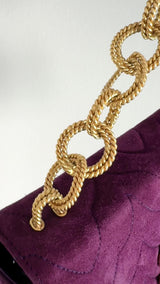 Chanel Vintage Jeweled Gripoix Flap Bag 1991 Purple Quilted Suede 24k GHW 58R