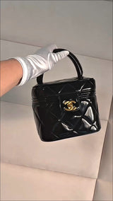 Chanel 1995 Black "Barbie" Heart Mirror Vanity Bag 24k GHW PQO